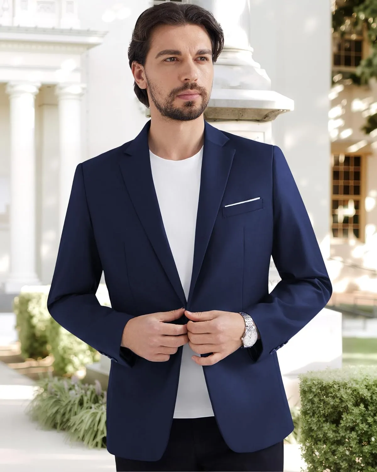 MAGE MALE Men's One Button Blazer Casual Solid Color Suit Jacket Slim Fit Lightweight Sport Coats Blazers