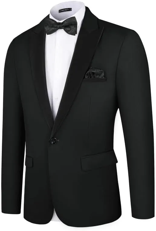 MAGE MALE Men's Tuxedo Jacket Slim Fit One Button Solid Blazer Jacket for Dinner,Prom,Party