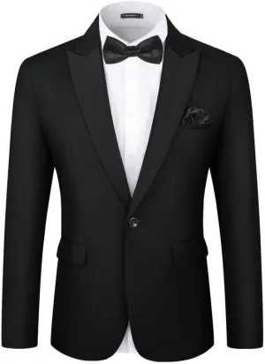 MAGE MALE Men's Tuxedo Jacket Slim Fit One Button Solid Blazer Jacket for Dinner,Prom,Party