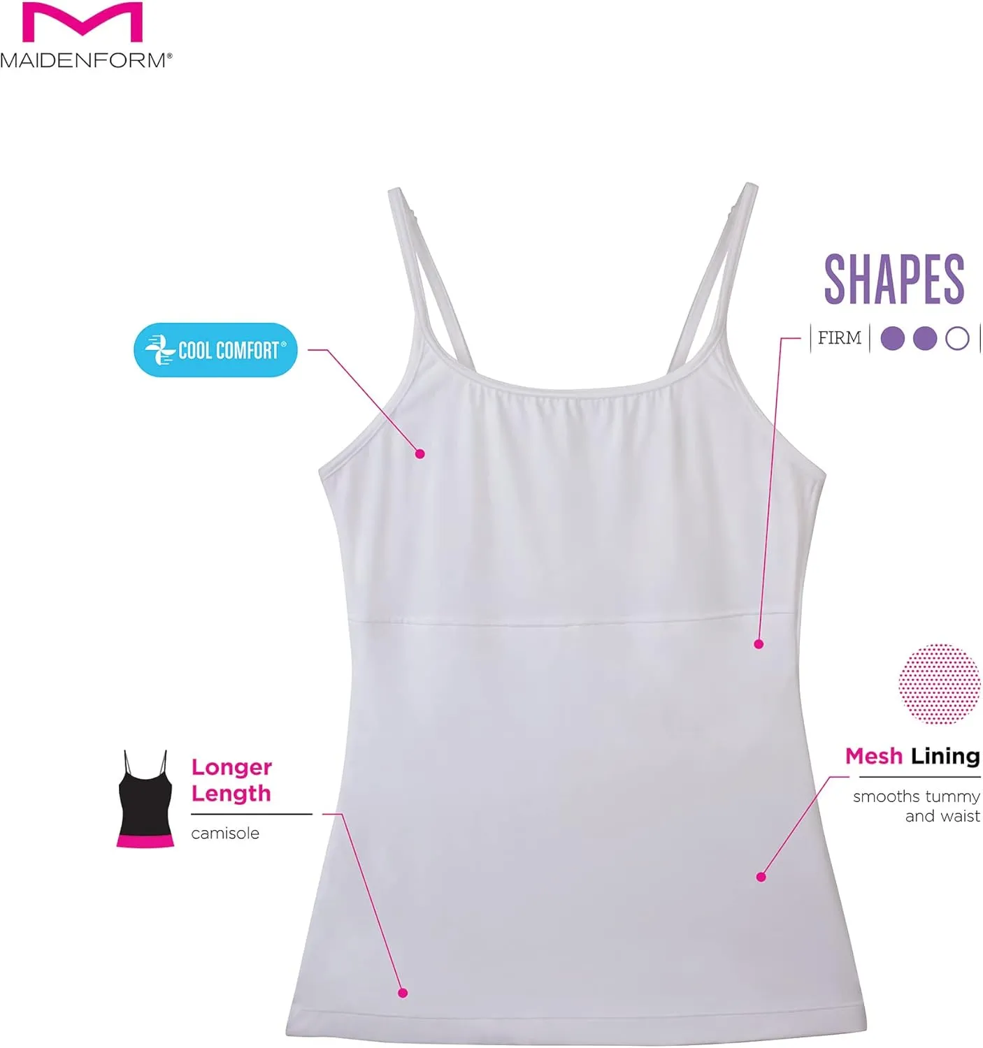 Maidenform Women's Shapewear Cami Tank Top, Tummy Control Tank, Longer Length Back-Smoothing Tank