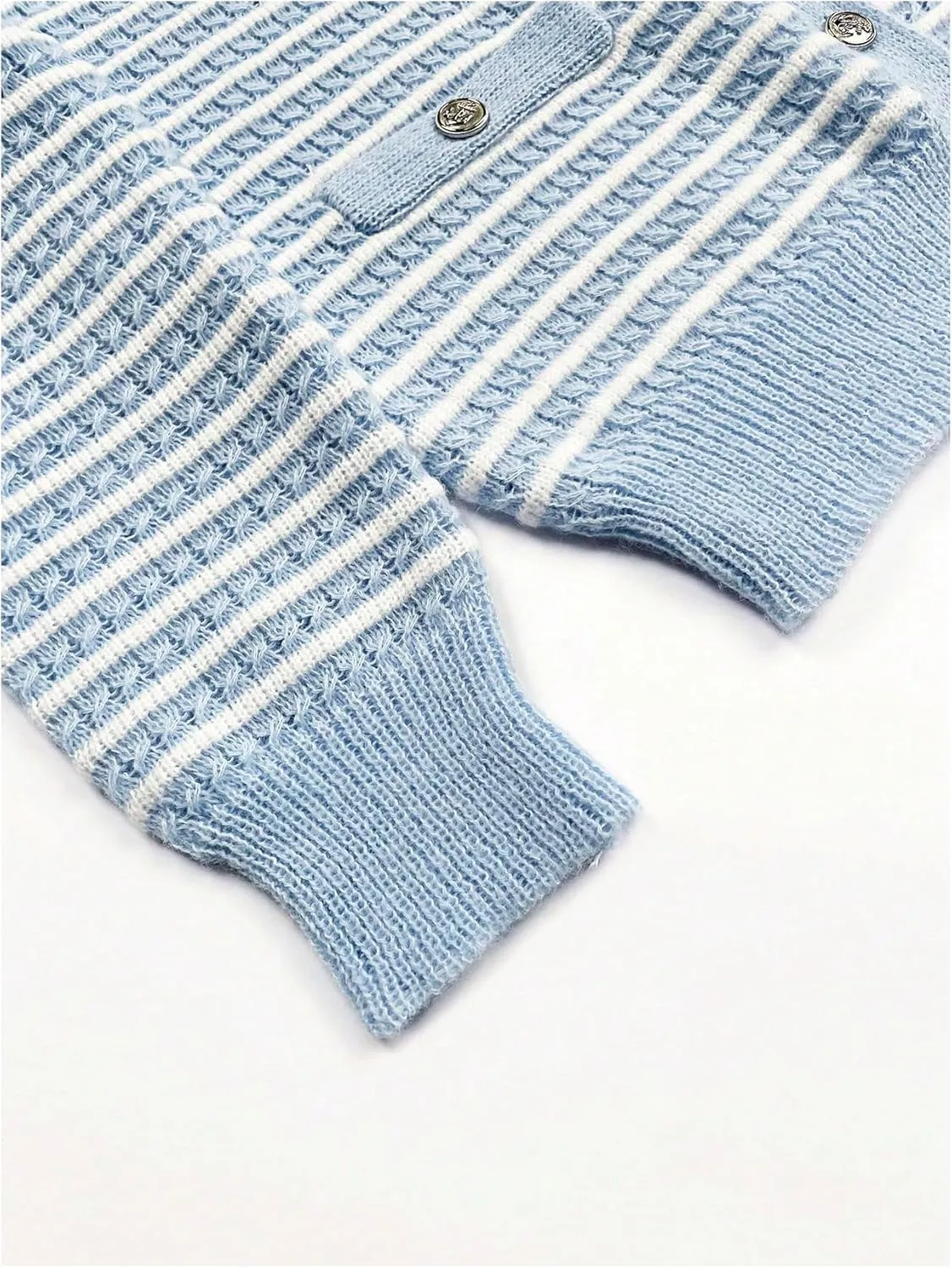 MakeMeChic Women's Striped Cable Knit Cardigan Sweaters Button Down Crew Neck Long Sleeve Cardigans