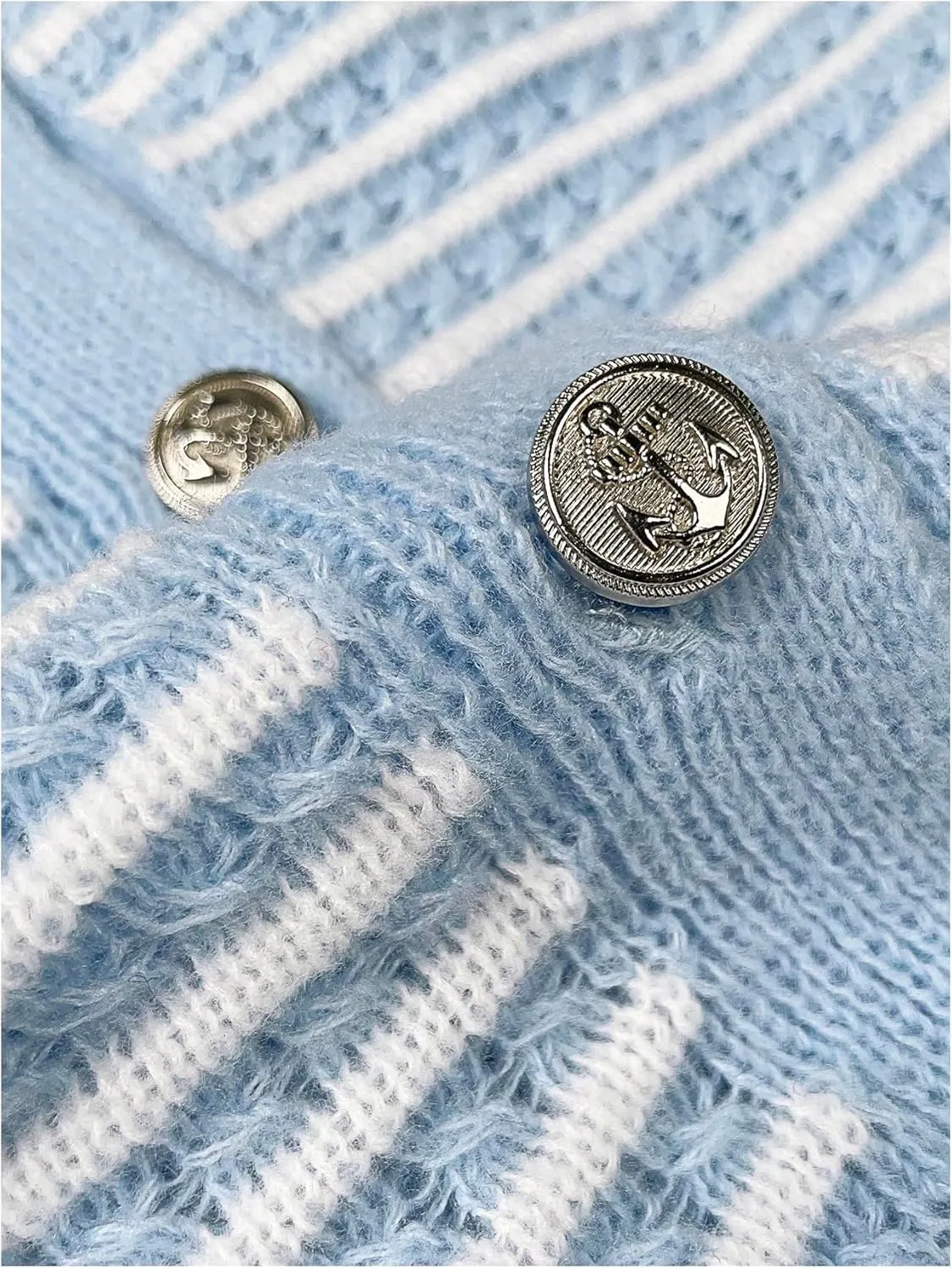 MakeMeChic Women's Striped Cable Knit Cardigan Sweaters Button Down Crew Neck Long Sleeve Cardigans