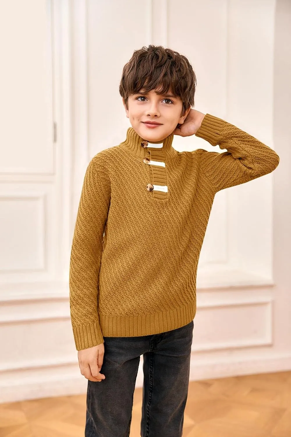Makkrom Toddler Sweater Baby Boy Girl Turtleneck Cable Knit Sweaters Long Sleeve Christmas Outwear Spring Fall Winter