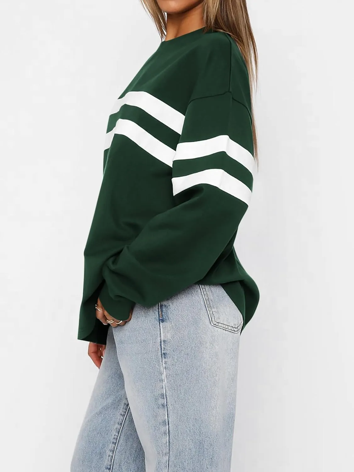 MASCOMODA Women's 2025 Striped Oversized Sweatshirt Fall Crewneck Long Sleeve Shirts Casual Color Block Pullover Tops