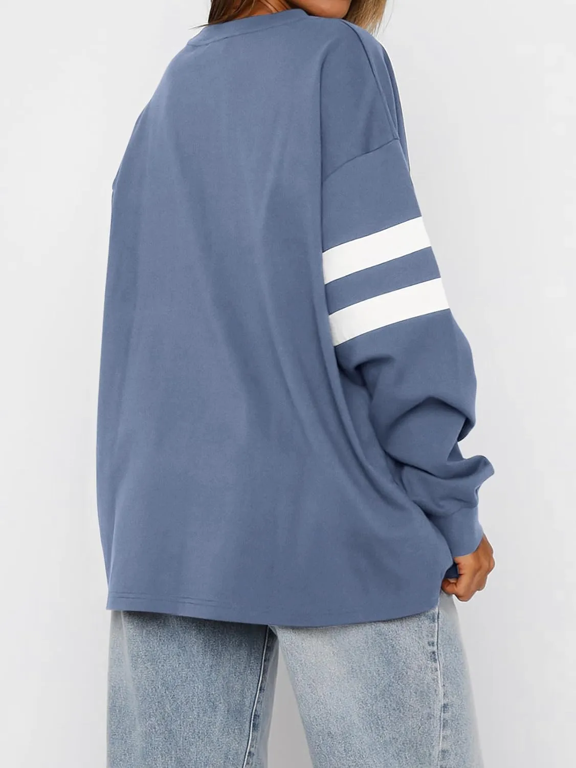 MASCOMODA Women's 2025 Striped Oversized Sweatshirt Fall Crewneck Long Sleeve Shirts Casual Color Block Pullover Tops