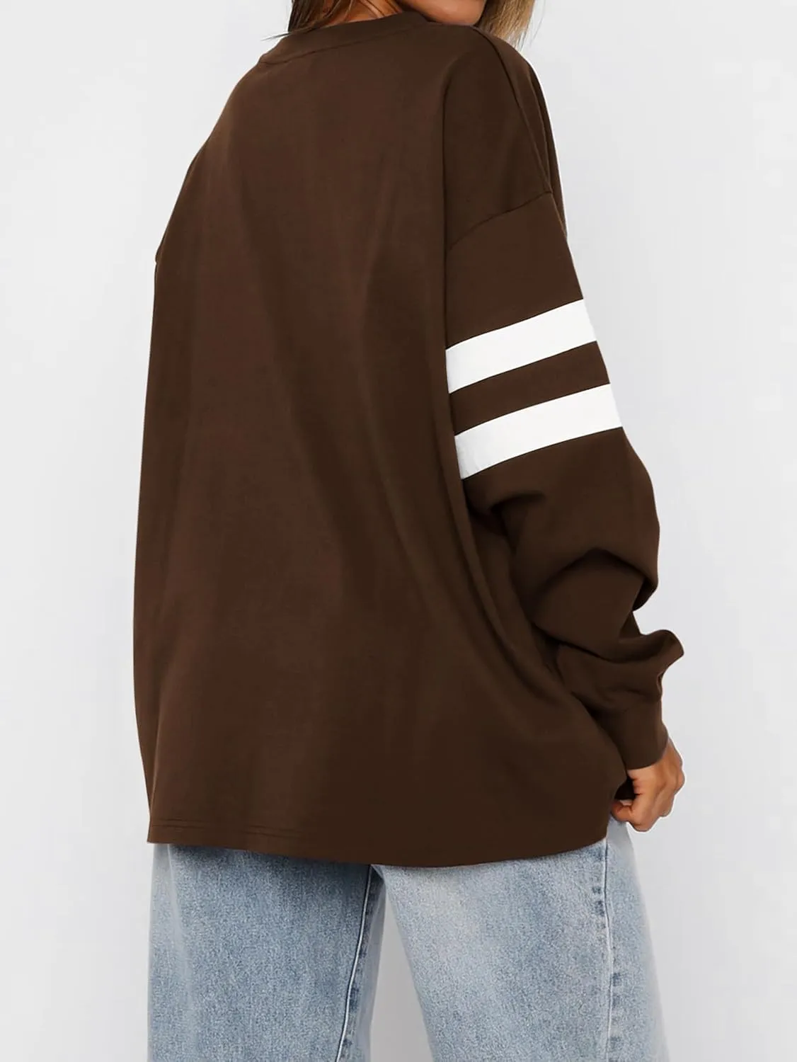 MASCOMODA Women's 2025 Striped Oversized Sweatshirt Fall Crewneck Long Sleeve Shirts Casual Color Block Pullover Tops