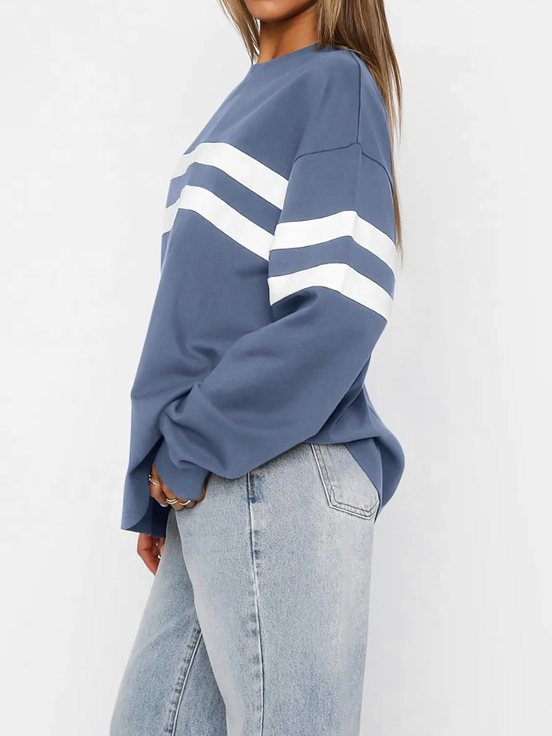 MASCOMODA Women's 2025 Striped Oversized Sweatshirt Fall Crewneck Long Sleeve Shirts Casual Color Block Pullover Tops