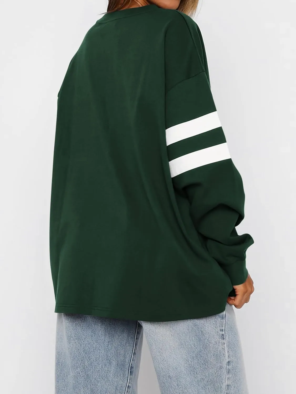 MASCOMODA Women's 2025 Striped Oversized Sweatshirt Fall Crewneck Long Sleeve Shirts Casual Color Block Pullover Tops