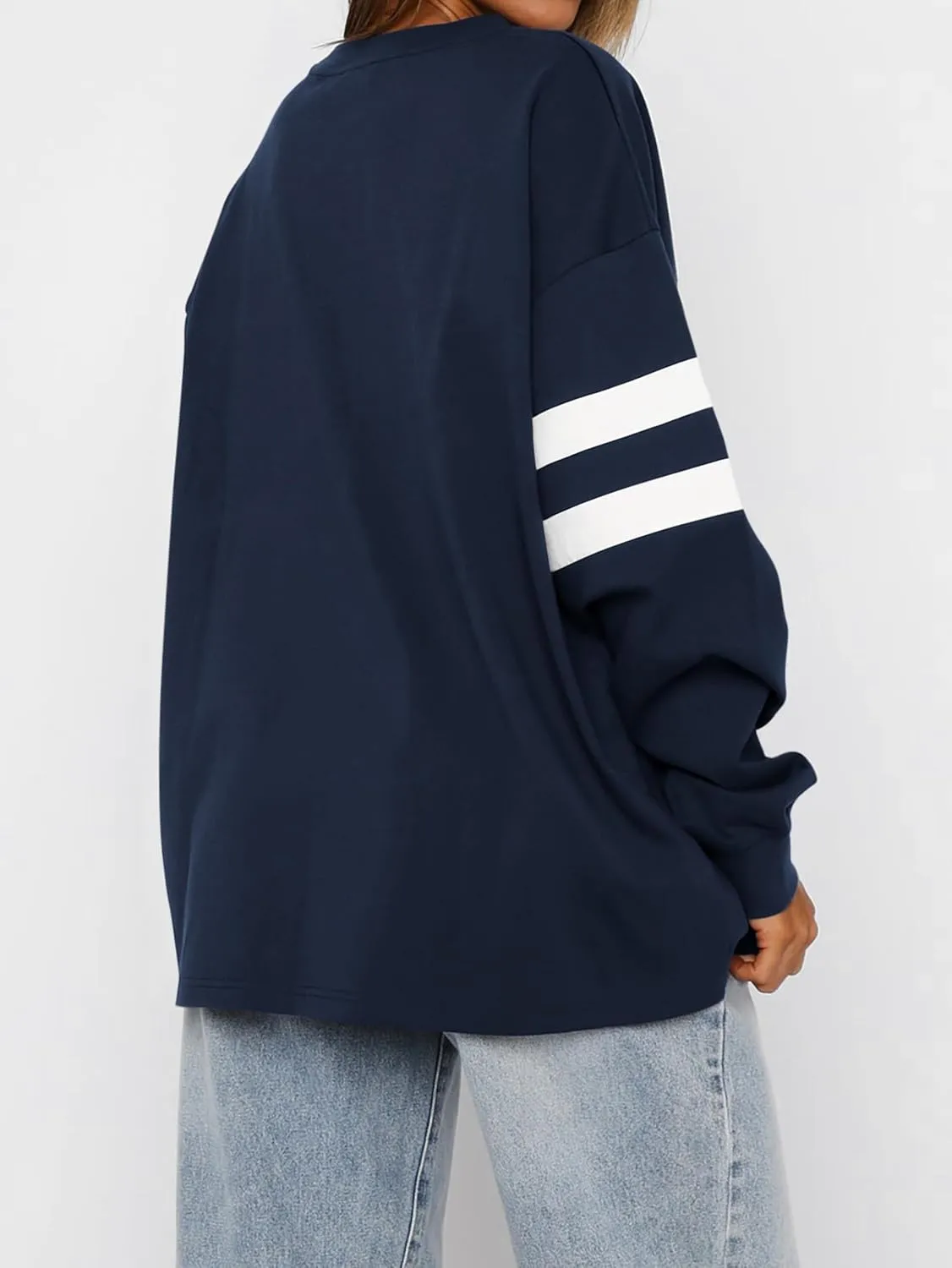 MASCOMODA Women's 2025 Striped Oversized Sweatshirt Fall Crewneck Long Sleeve Shirts Casual Color Block Pullover Tops