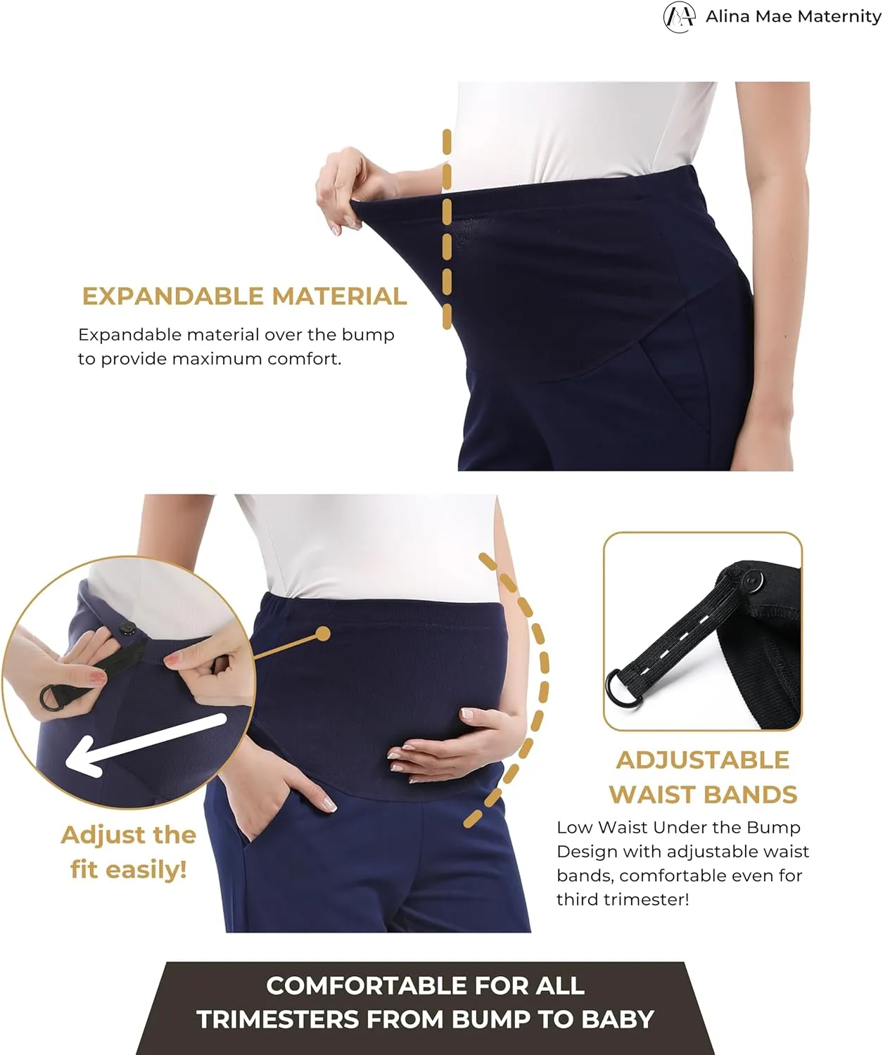 Maternity Pants Work Over The Belly with Pockets, Womens Pregnancy Dress Pants Office Clothes Trousers Stretch Summer