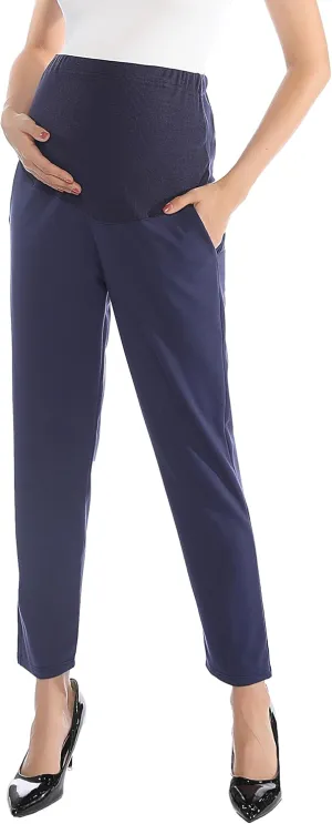 Maternity Pants Work Over The Belly with Pockets, Womens Pregnancy Dress Pants Office Clothes Trousers Stretch Summer