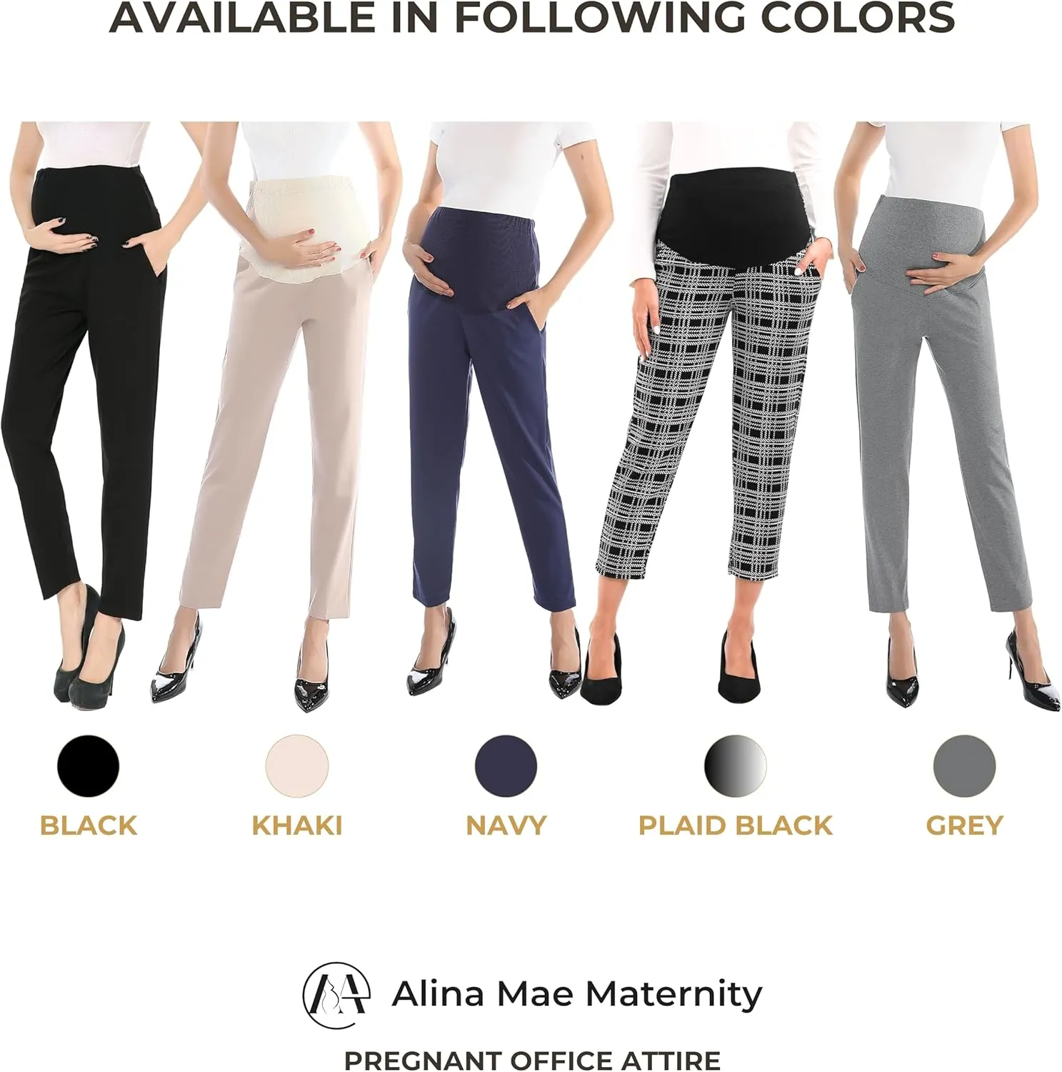 Maternity Pants Work Over The Belly with Pockets, Womens Pregnancy Dress Pants Office Clothes Trousers Stretch Summer