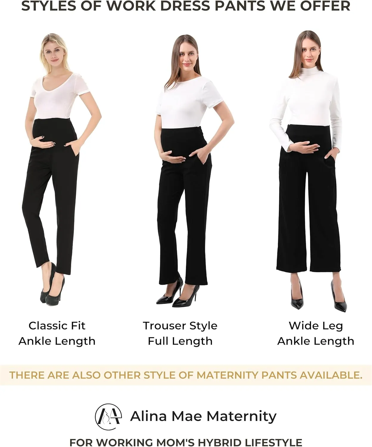 Maternity Pants Work Over The Belly with Pockets, Womens Pregnancy Dress Pants Office Clothes Trousers Stretch Summer