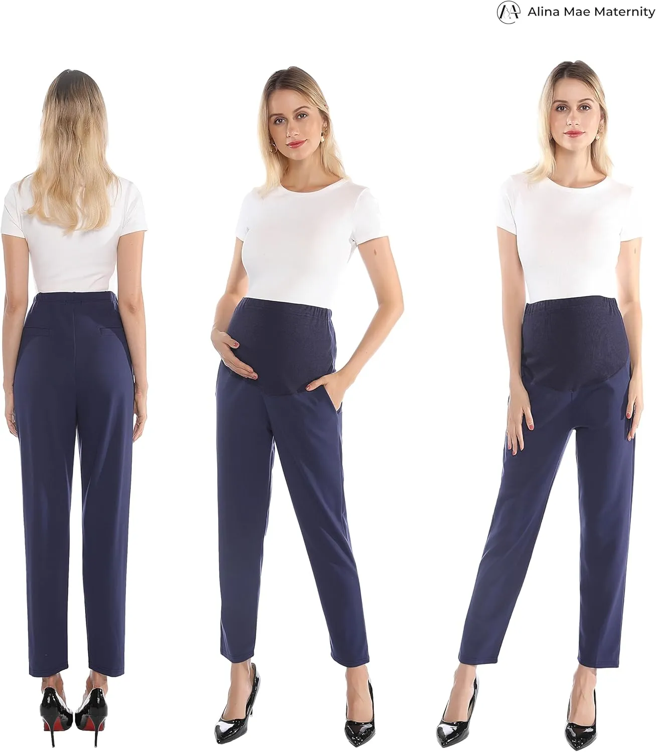 Maternity Pants Work Over The Belly with Pockets, Womens Pregnancy Dress Pants Office Clothes Trousers Stretch Summer