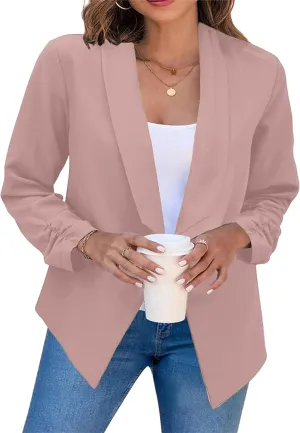 MAYRAIN Womens Summer Lapel Collar Cardigan Jacket Long Sleeve Office Formal Fit Blazers Casual Stretch Outfits Suit