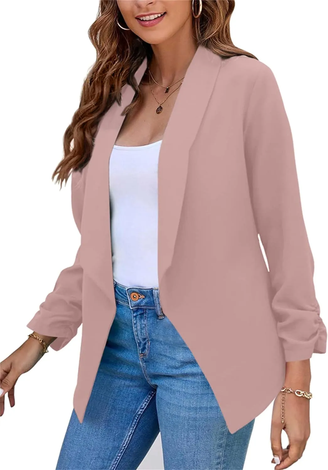 MAYRAIN Womens Summer Lapel Collar Cardigan Jacket Long Sleeve Office Formal Fit Blazers Casual Stretch Outfits Suit