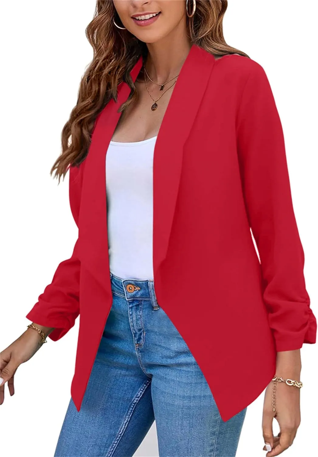 MAYRAIN Womens Summer Lapel Collar Cardigan Jacket Long Sleeve Office Formal Fit Blazers Casual Stretch Outfits Suit