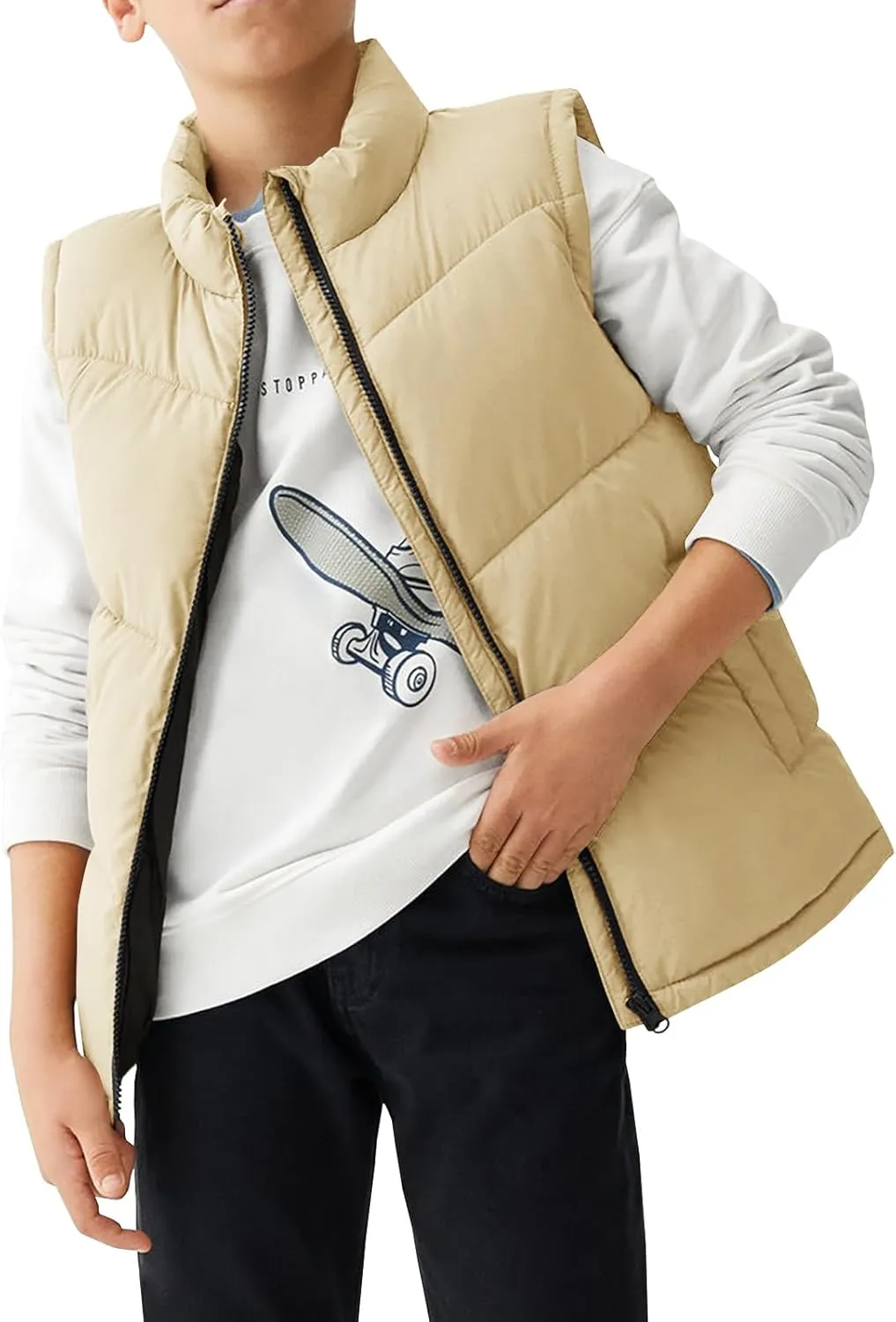 Meikulo Boys Zip Up Puffer Vest Kids Stand Collar Quilted Gilet Sleeveless Jackets Outwear with Pockets