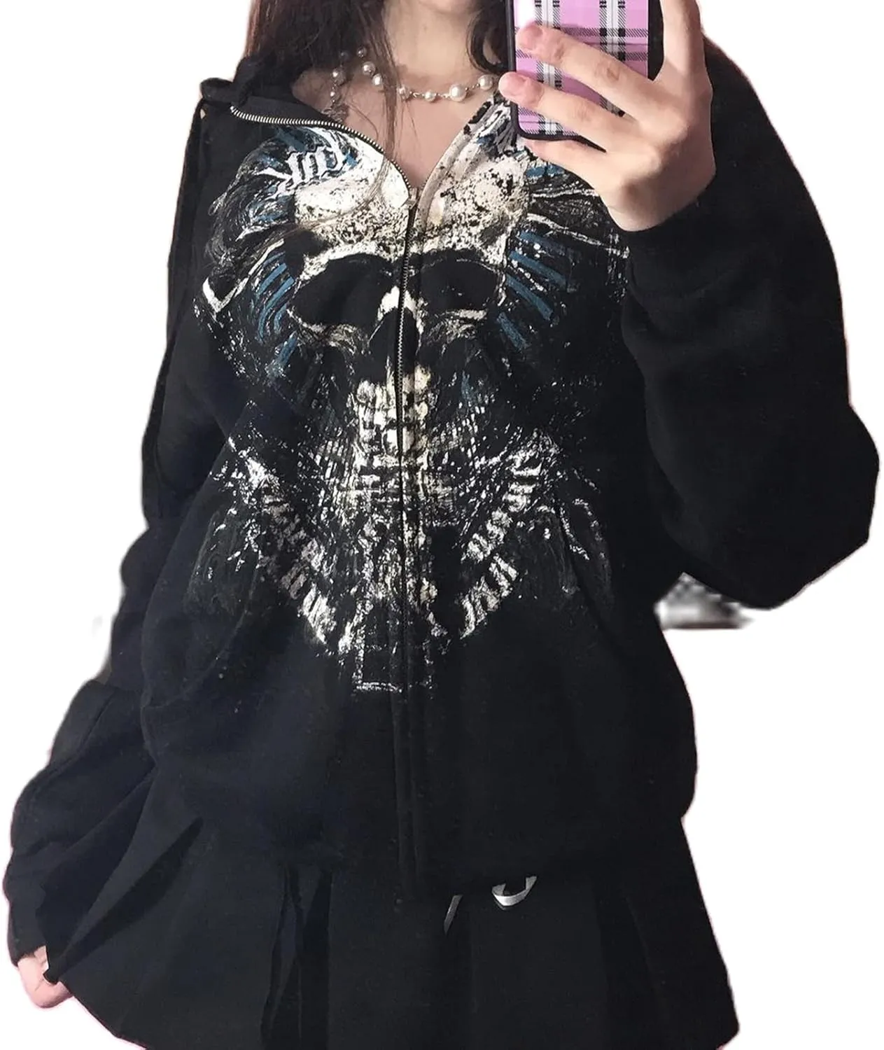Meiweileya Y2k Womens Zip Up Fairy Grunge Oversized Hoodies Long Sleeve Aesthetic Skeleton Graphic Streetwear Jackets