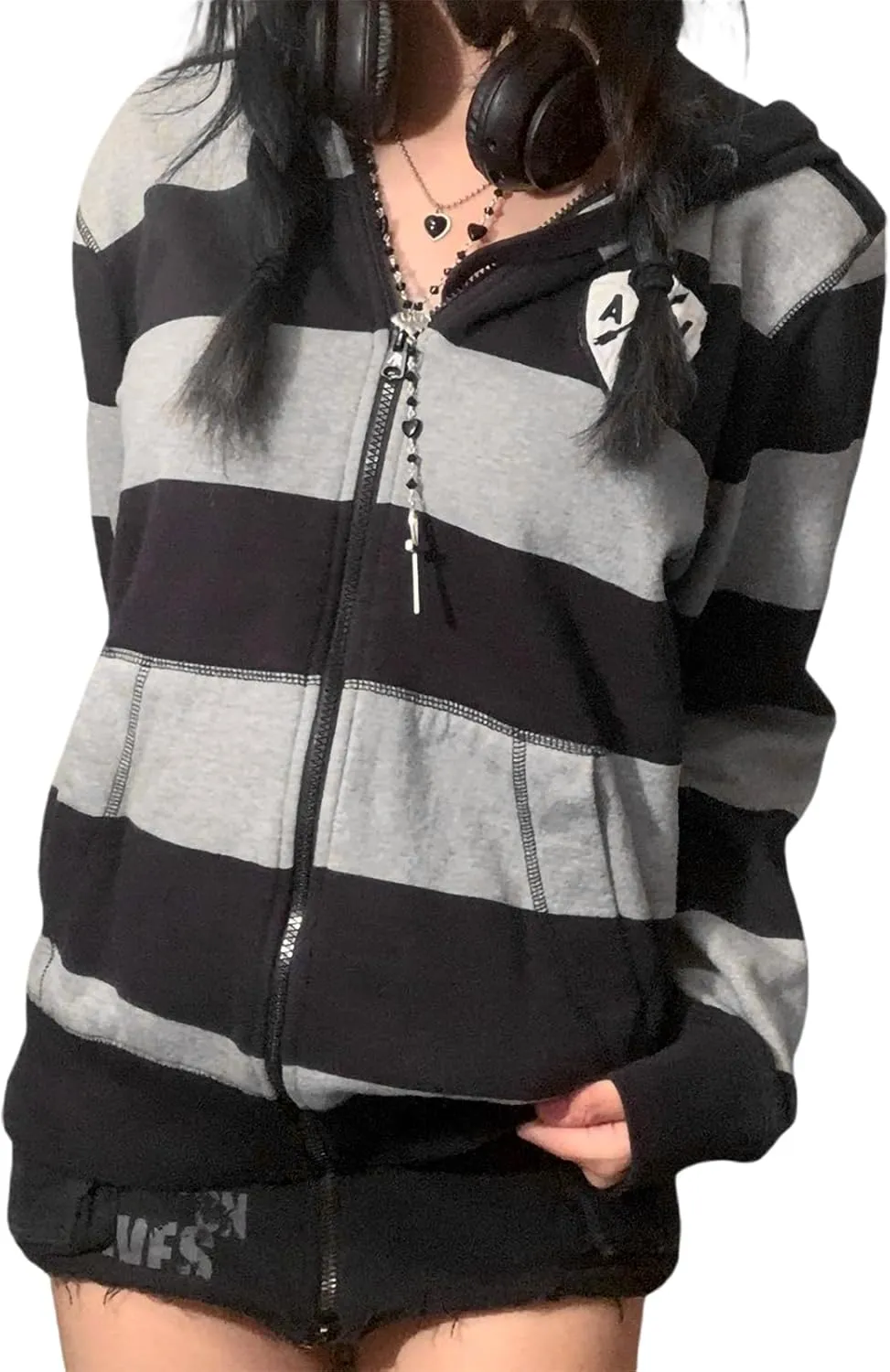Meiweileya Y2k Womens Zip Up Fairy Grunge Oversized Hoodies Long Sleeve Aesthetic Skeleton Graphic Streetwear Jackets