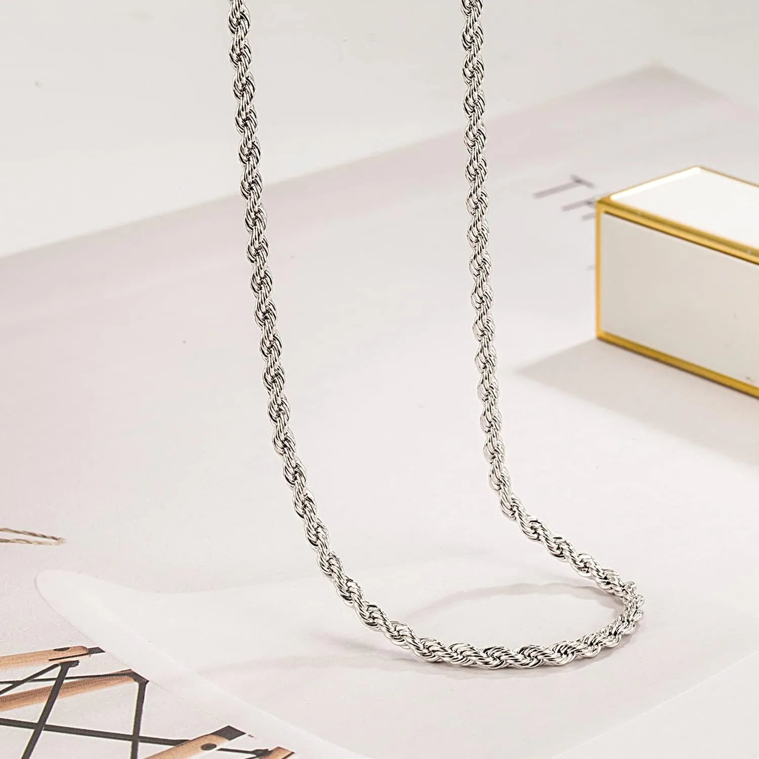 Men 925 Sterling Silver 3mm Twist Rope Chain Necklace Women Diamond Cut Clasp Rope Box Chain 16 "17" 18 "19" 20 "22" 24 "26" 28 "30" Chocker Jewelry Gifts