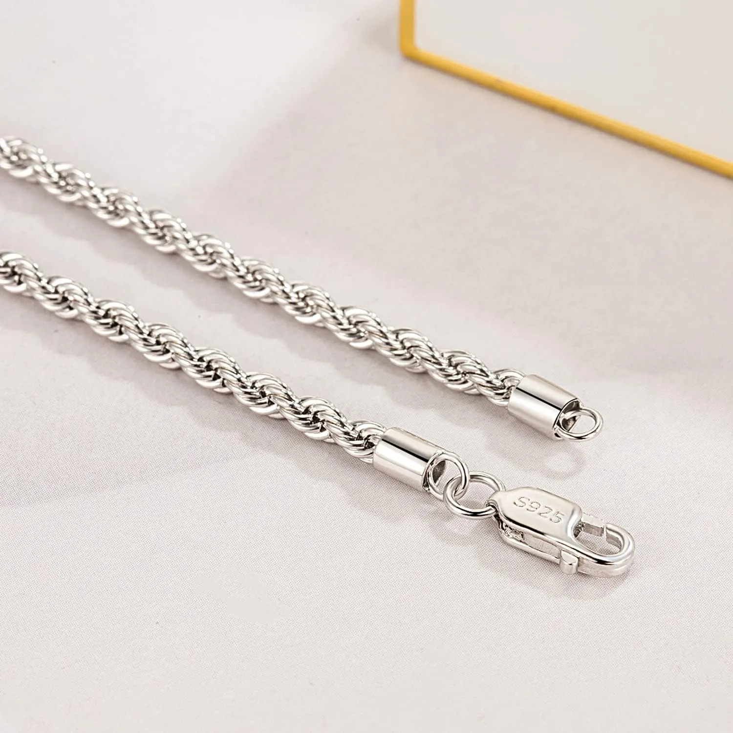 Men 925 Sterling Silver 3mm Twist Rope Chain Necklace Women Diamond Cut Clasp Rope Box Chain 16 "17" 18 "19" 20 "22" 24 "26" 28 "30" Chocker Jewelry Gifts