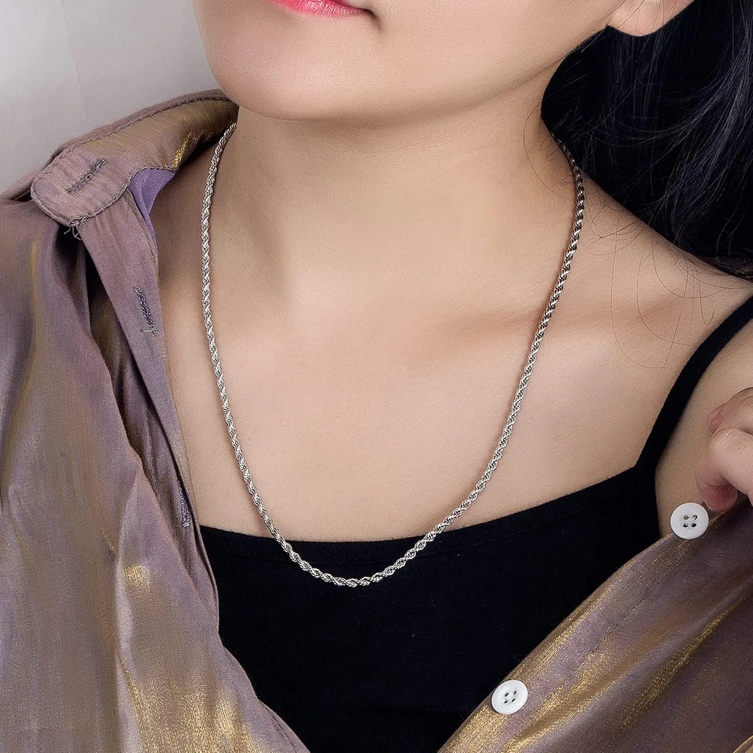 Men 925 Sterling Silver 3mm Twist Rope Chain Necklace Women Diamond Cut Clasp Rope Box Chain 16 "17" 18 "19" 20 "22" 24 "26" 28 "30" Chocker Jewelry Gifts
