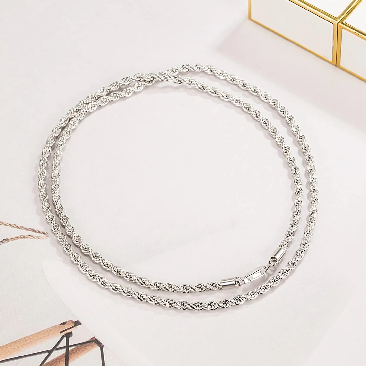 Men 925 Sterling Silver 3mm Twist Rope Chain Necklace Women Diamond Cut Clasp Rope Box Chain 16 "17" 18 "19" 20 "22" 24 "26" 28 "30" Chocker Jewelry Gifts