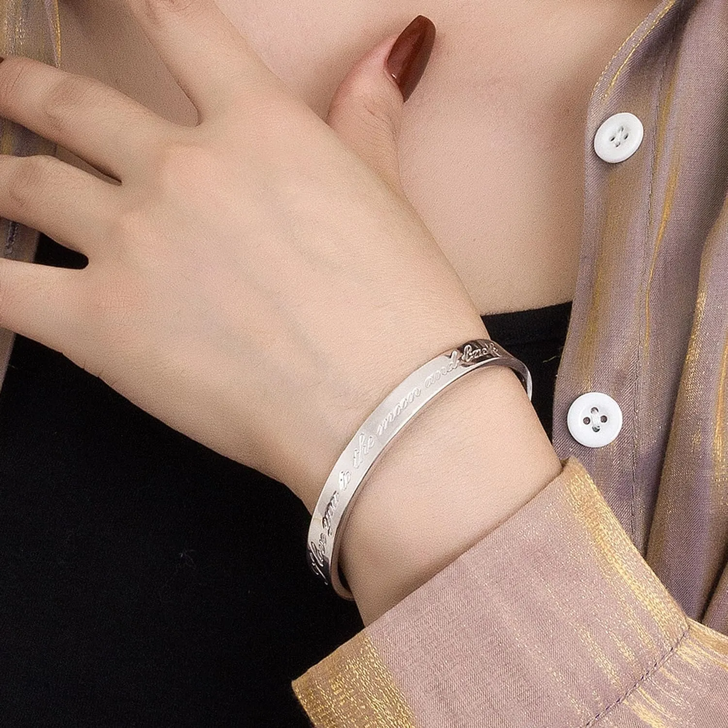 Men & Women 925 Sterling Silver Bangle-Engravable Adjustable Cuff Bracelet -8MM/10MM Couple Bracelet- Unisex Jewelry For Him/Her Gift
