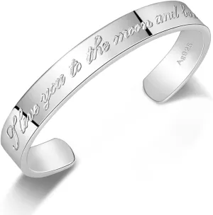 Men & Women 925 Sterling Silver Bangle-Engravable Adjustable Cuff Bracelet -8MM/10MM Couple Bracelet- Unisex Jewelry For Him/Her Gift