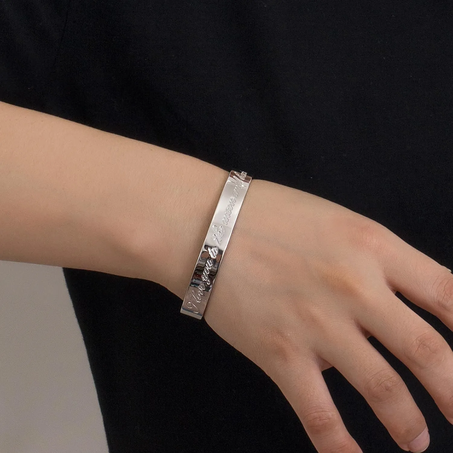 Men & Women 925 Sterling Silver Bangle-Engravable Adjustable Cuff Bracelet -8MM/10MM Couple Bracelet- Unisex Jewelry For Him/Her Gift