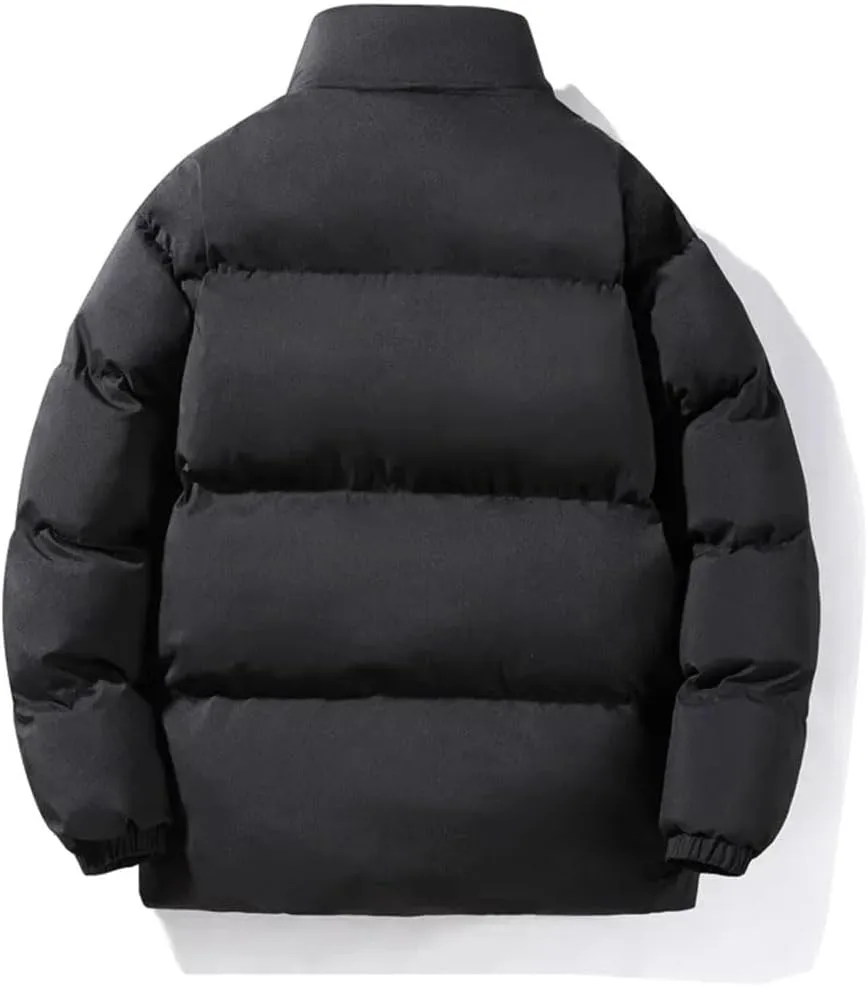 Men Patchwork Thick Puffer Jacket Parka Down Coat Stand Collar Loose Cotton-Padded Jackets
