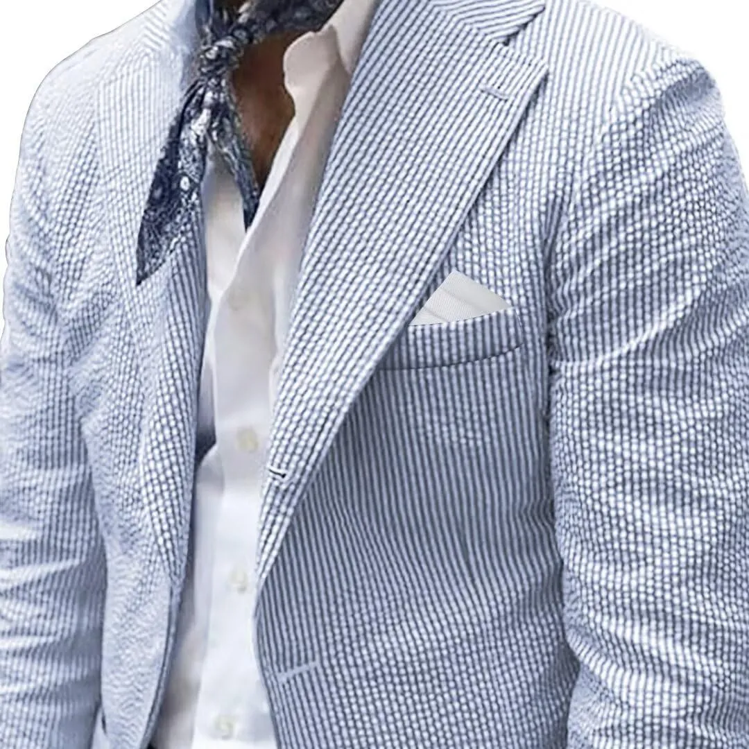 Men Seersucker Sports Jacket Suits Coat Classic Summer Blazer Seersucker Suit for Men Beach Wedding Tuxedo Blazers