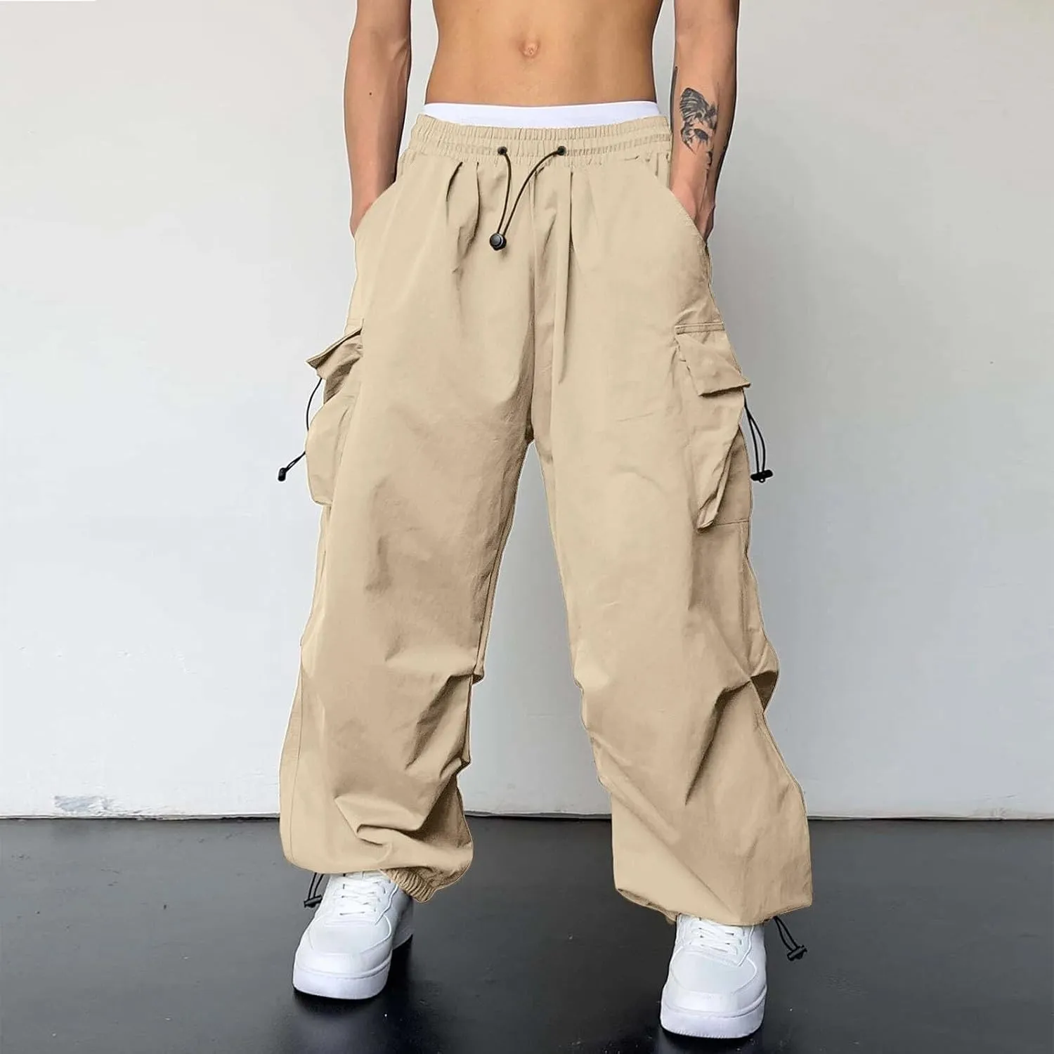 Men's Cargo Pants Casual Stretch Elasticated Waist Pant Combat Work Pant with Pockets