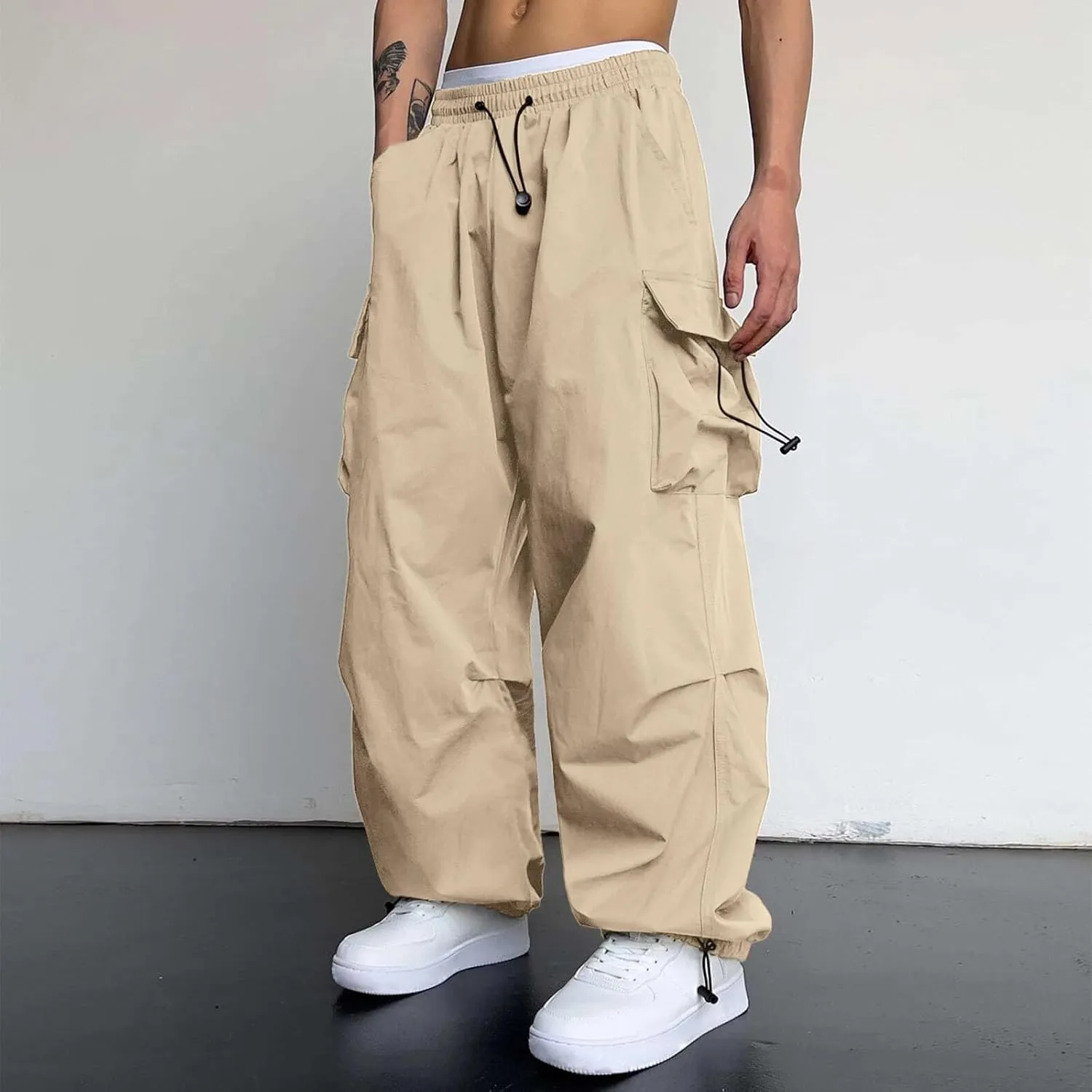 Men's Cargo Pants Casual Stretch Elasticated Waist Pant Combat Work Pant with Pockets