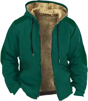 Mens Fleece Jacket,Winter Sherpa Lined Jackets For Men Hoodie Big And Tall Full Zip Up Coats Outdoor Work Coat M-7Xl