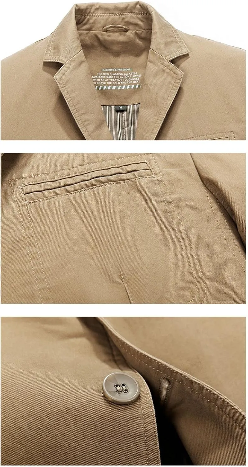 Mens Suit Jacket Casual Daily Business Slim Fit Cotton Long Sleeve Single Breasted Blazers