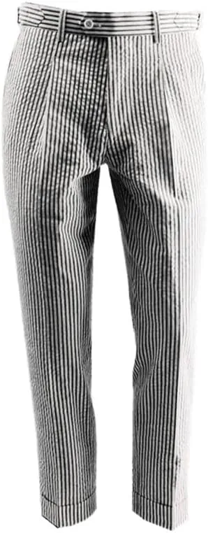 Men's Summer Seersucker Slim Fit Pants Flat Front Lightweight Sear Sucker Suit Separate Pants Trousers