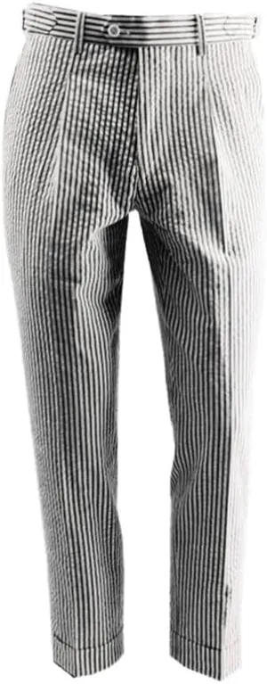 Men's Summer Seersucker Slim Fit Pants Flat Front Lightweight Sear Sucker Suit Separate Pants Trousers