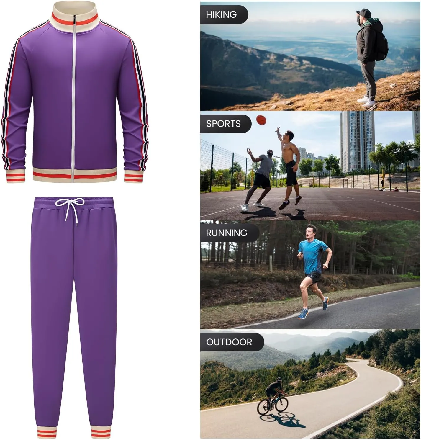 Men's Track suits Sets Long Sleeve Full-zip Sweatsuit Active Jackets and Pants 2 Piece Outfits