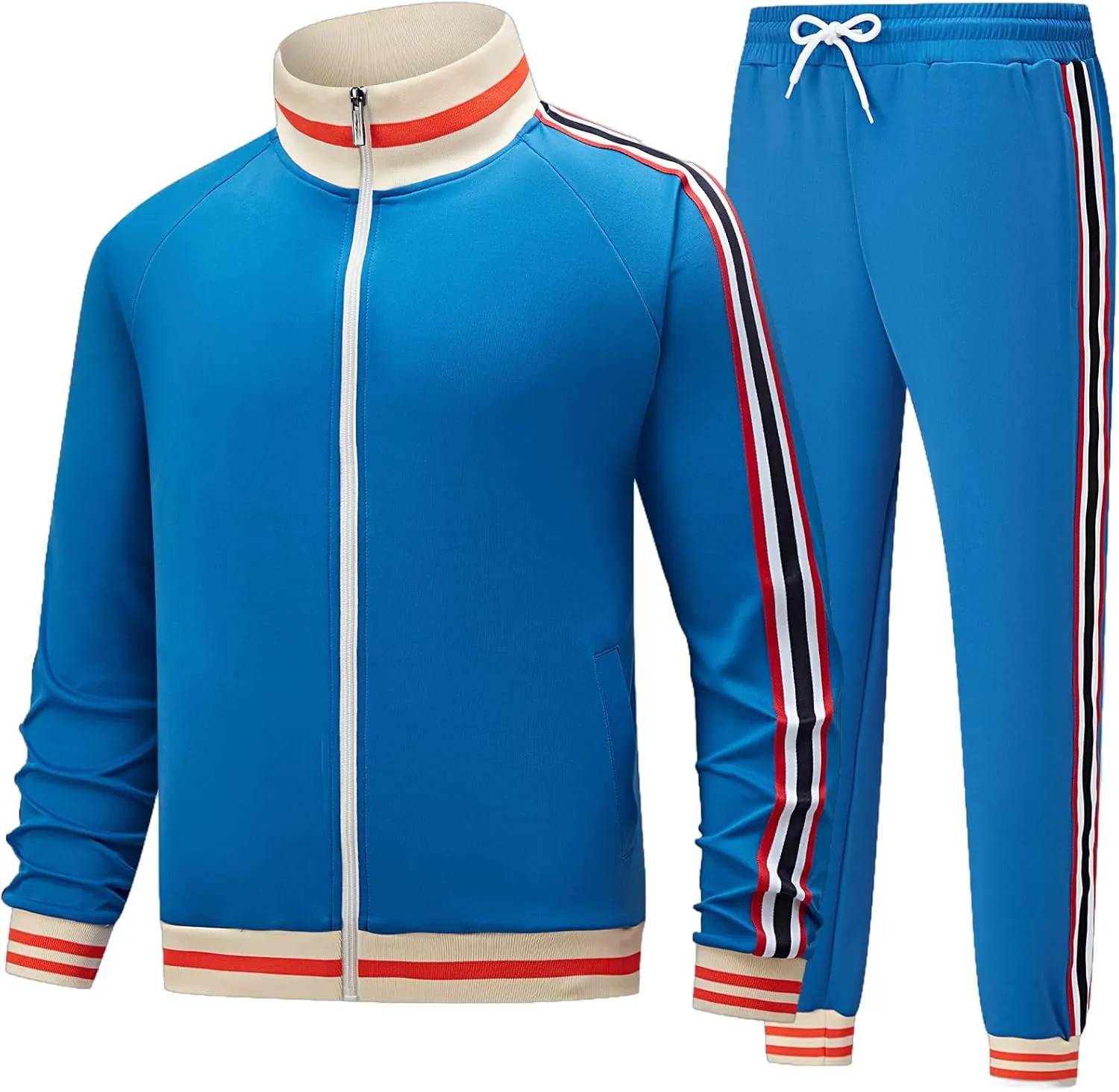 Men's Track suits Sets Long Sleeve Full-zip Sweatsuit Active Jackets and Pants 2 Piece Outfits