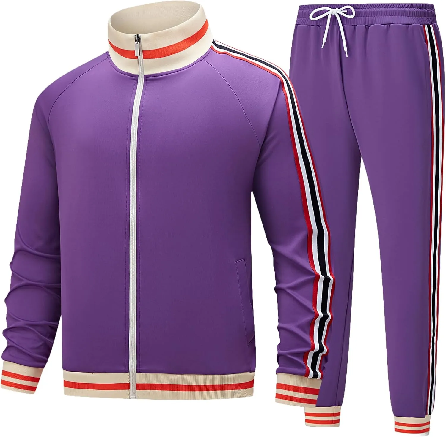 Men's Track suits Sets Long Sleeve Full-zip Sweatsuit Active Jackets and Pants 2 Piece Outfits