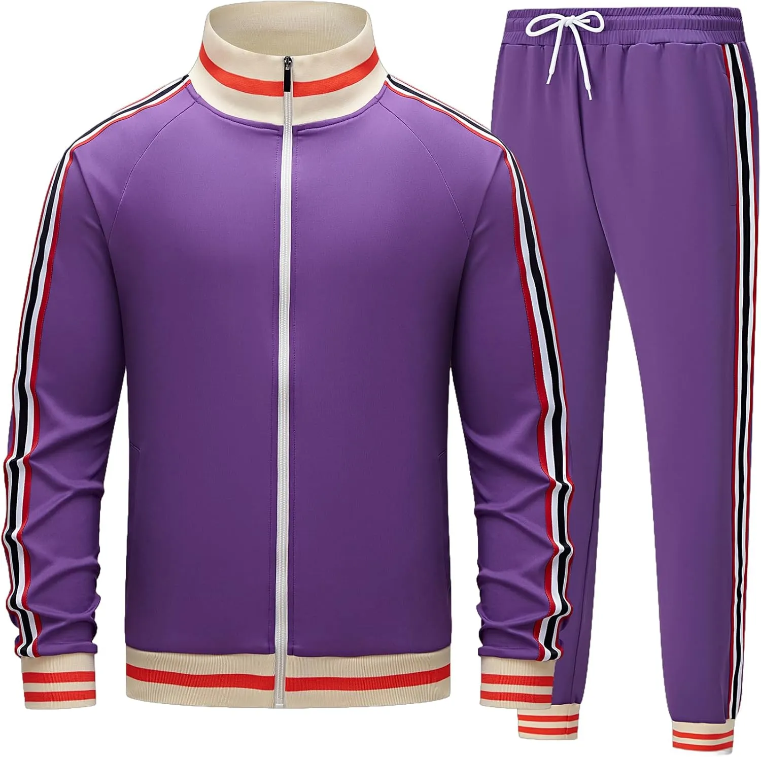 Men's Track suits Sets Long Sleeve Full-zip Sweatsuit Active Jackets and Pants 2 Piece Outfits