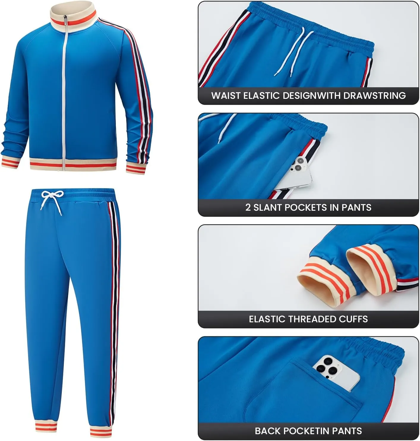 Men's Track suits Sets Long Sleeve Full-zip Sweatsuit Active Jackets and Pants 2 Piece Outfits
