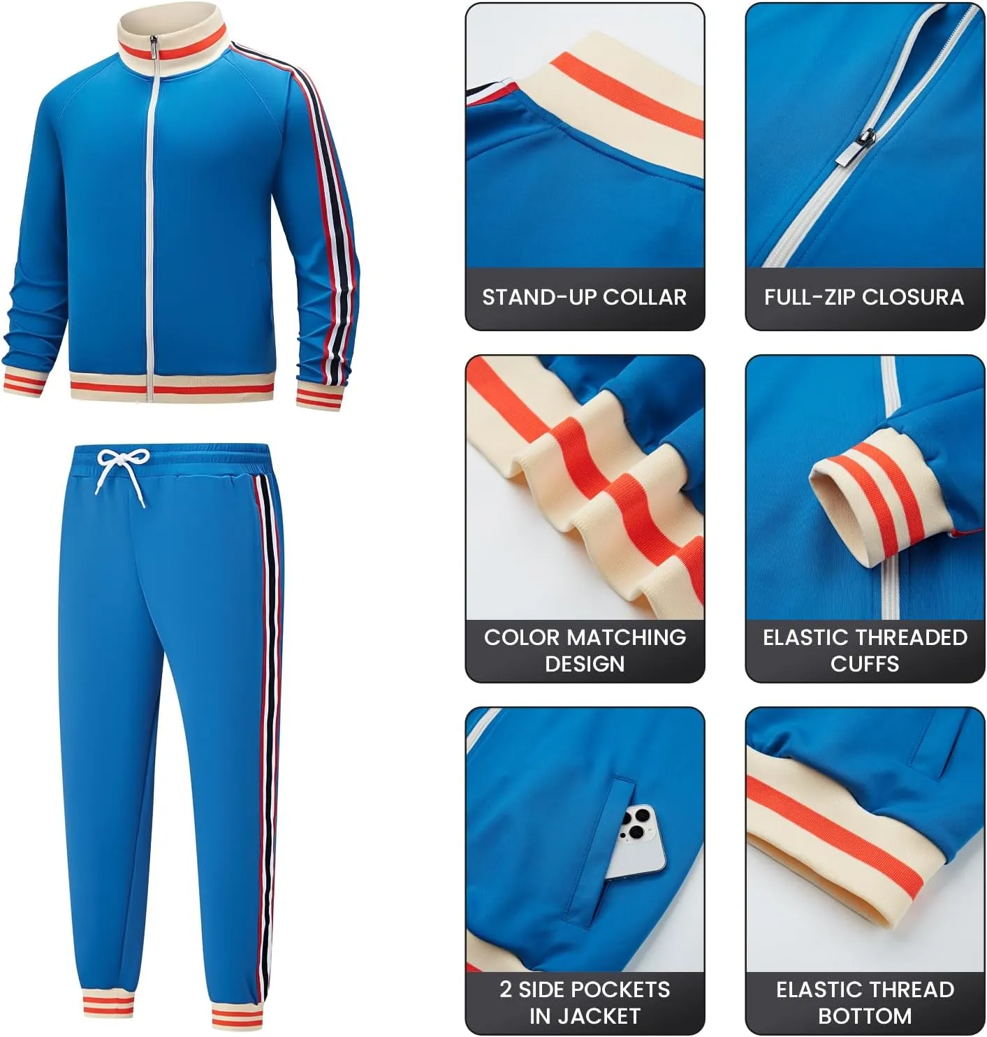 Men's Track suits Sets Long Sleeve Full-zip Sweatsuit Active Jackets and Pants 2 Piece Outfits