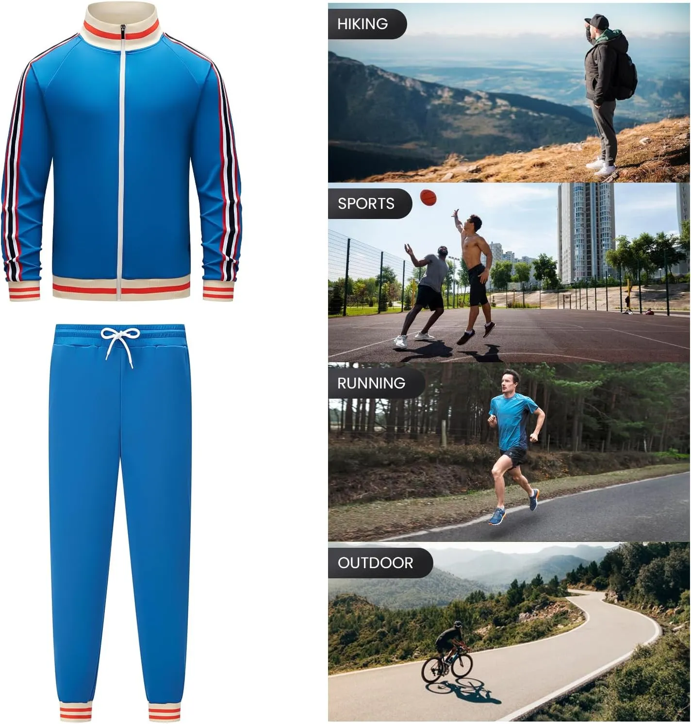 Men's Track suits Sets Long Sleeve Full-zip Sweatsuit Active Jackets and Pants 2 Piece Outfits