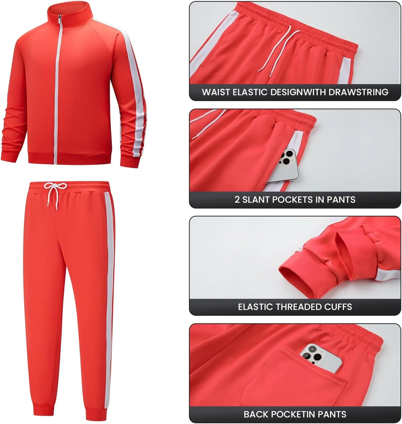 Men's Track suits Sets Long Sleeve Full-zip Sweatsuit Active Jackets and Pants 2 Piece Outfits