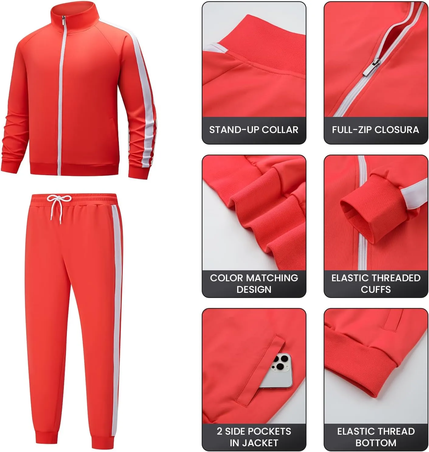 Men's Track suits Sets Long Sleeve Full-zip Sweatsuit Active Jackets and Pants 2 Piece Outfits