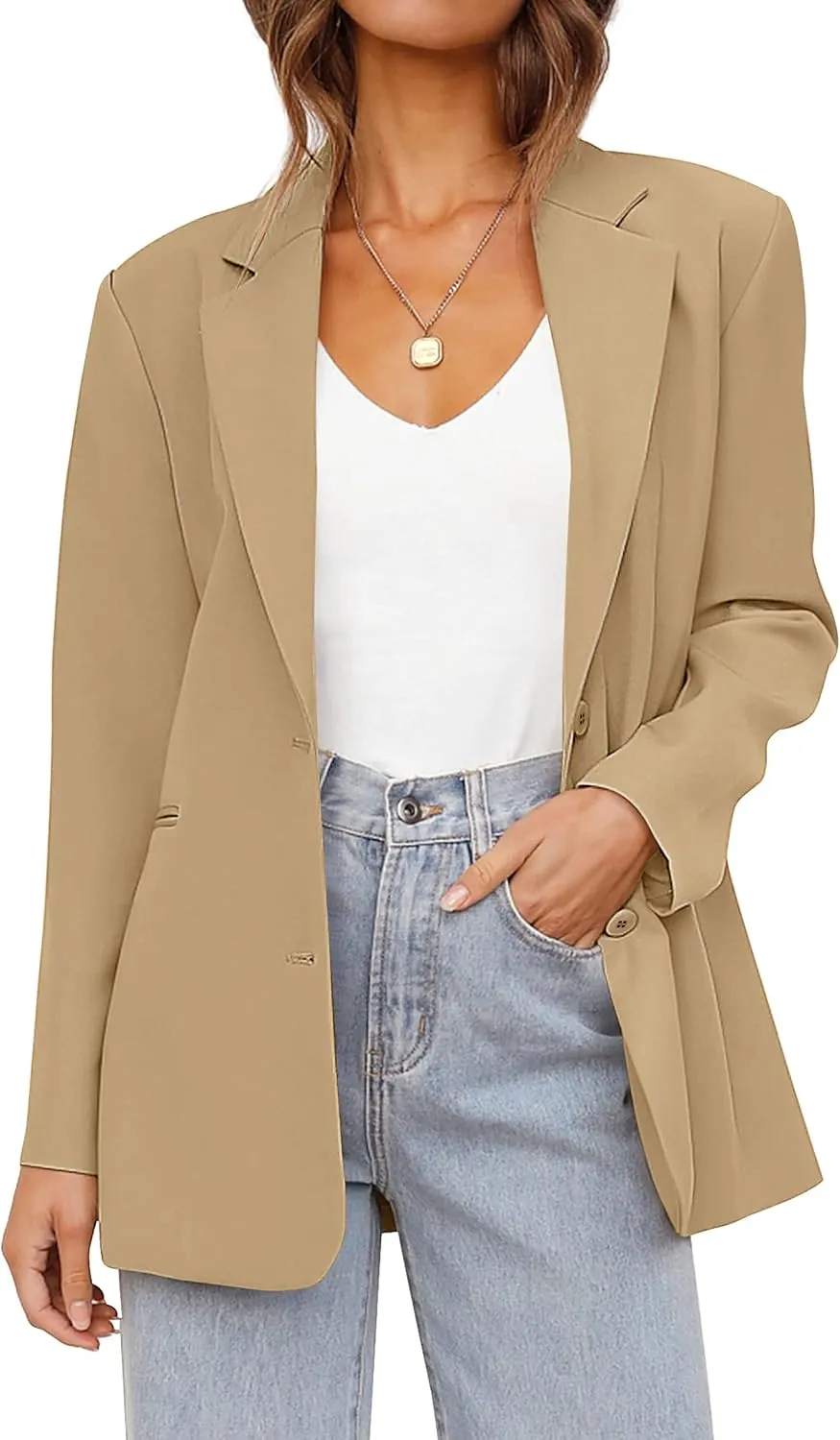 MEROKEETY Women's 2024 Fall Casual Blazers Long Sleeve Lapel Open Front Button Work Blazer Jackets with Pockets