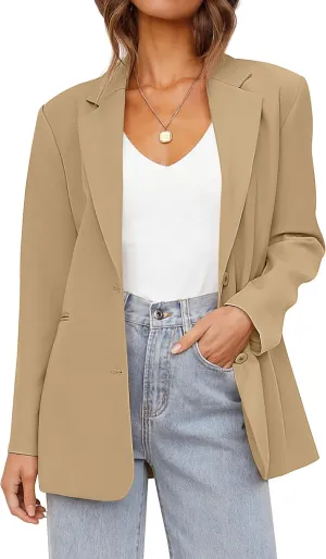 MEROKEETY Women's 2024 Fall Casual Blazers Long Sleeve Lapel Open Front Button Work Blazer Jackets with Pockets